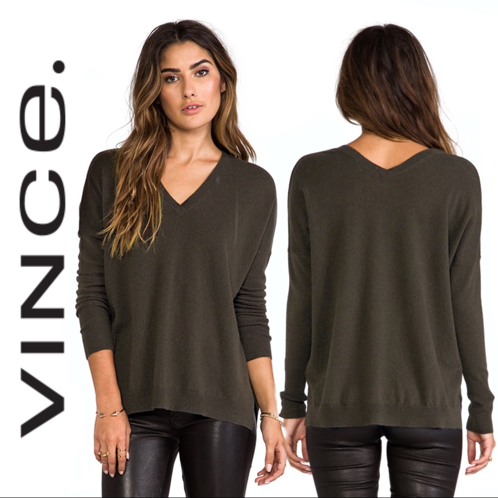 VINCE Cashmere Weekend Deep V Neck Back Sweater